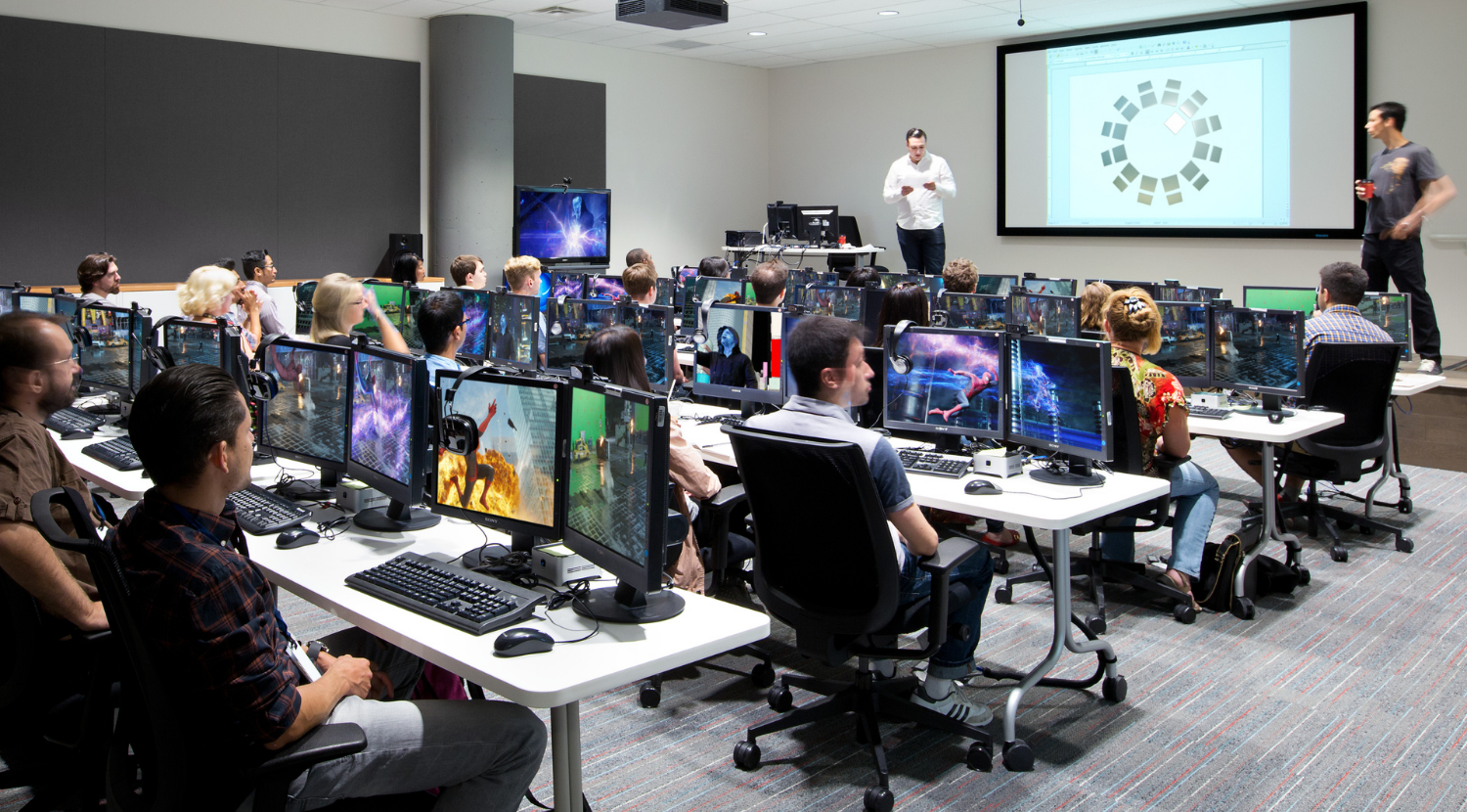 training room with mobile tables and task chairs